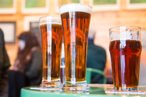 Glassware shot of full beer glasses