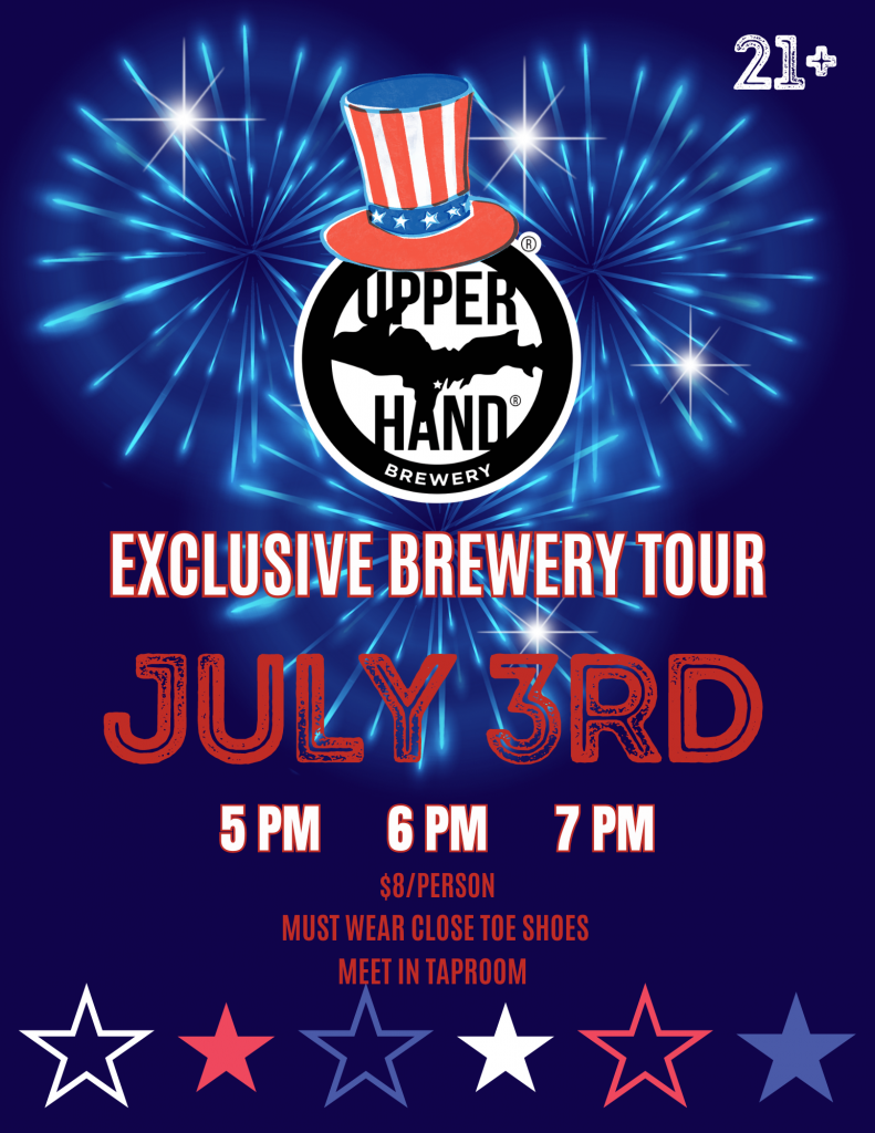 Poster advertising brewery tours on July 3rd that take place at 5, 6 and 7